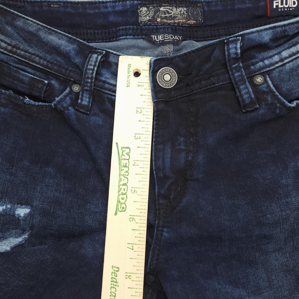 Silver Jeans Tuesday Mid Skinny Jeans Womens‎ 31x31 Dark Wash Distressed Denim - Picture 11 of 14